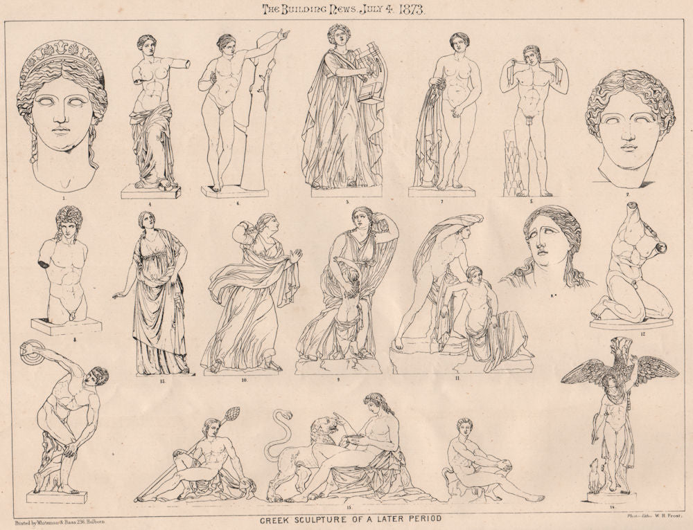 Greek sculpture of a later period. Greece 1873 old antique print picture